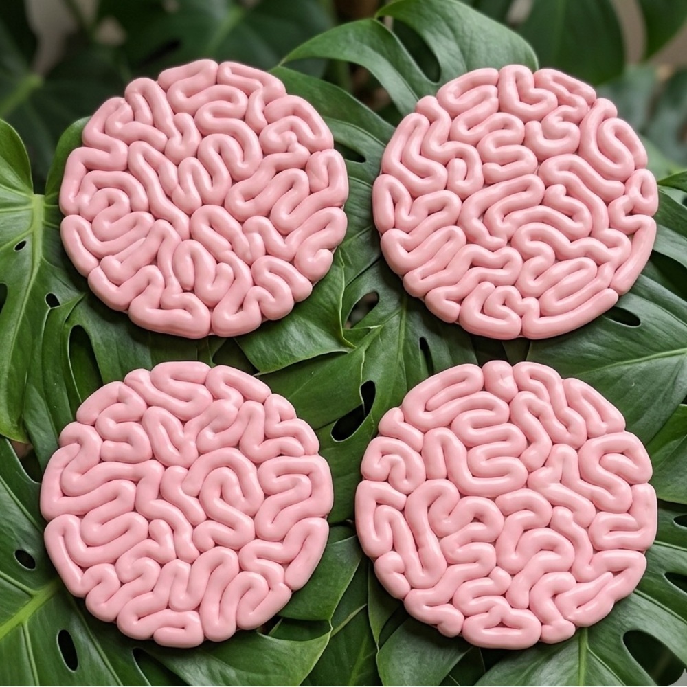 Brain Coaster Set - Halloween Decor - 4 Piece Set - Pink